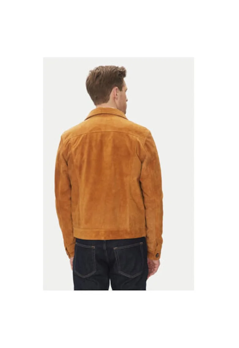 Geaca din piele barbati  JEANS JACKET SUEDE, Piele naturala, Gri, Maro