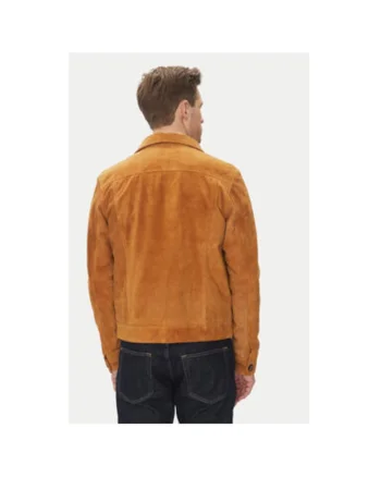 Geaca din piele barbati  JEANS JACKET SUEDE, Piele naturala, Gri, Maro