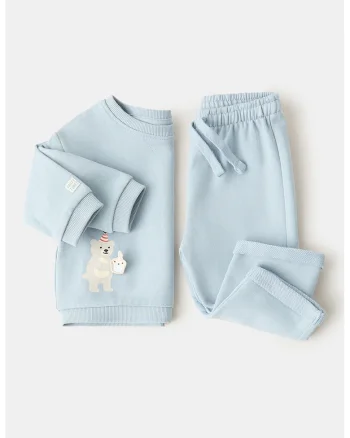 Pantaloni de trening din bumbac cu snur, Albastru pastel