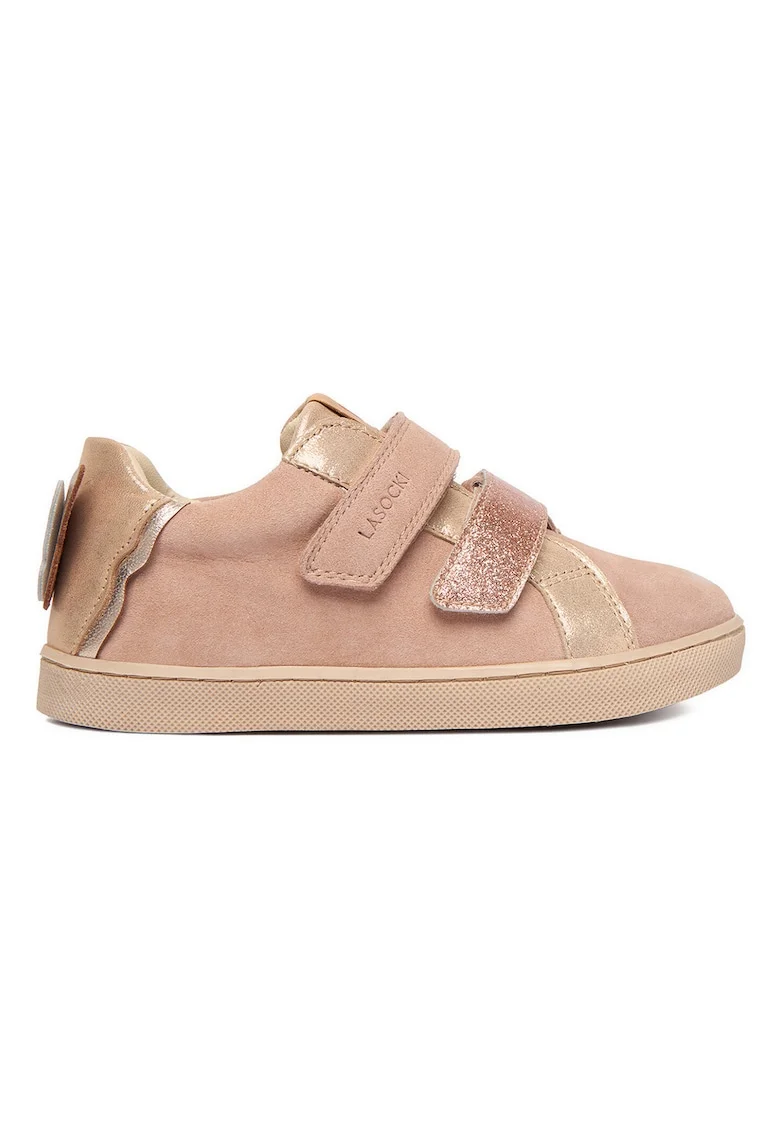 Pantofi sport fete  piele naturala, roz, sistem inchidere Velcro