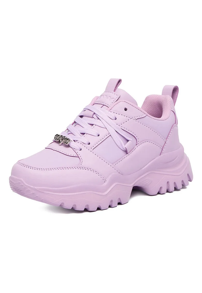 Pantofi sport copii,  violet, piele ecologica, cu talpa groasa, ornament detasabil