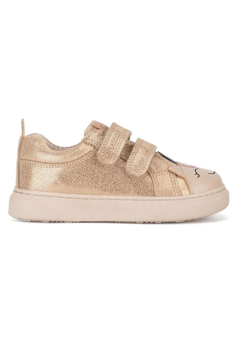 Pantofi sport fete,  piele naturala, bej/auriu, inchidere Velcro