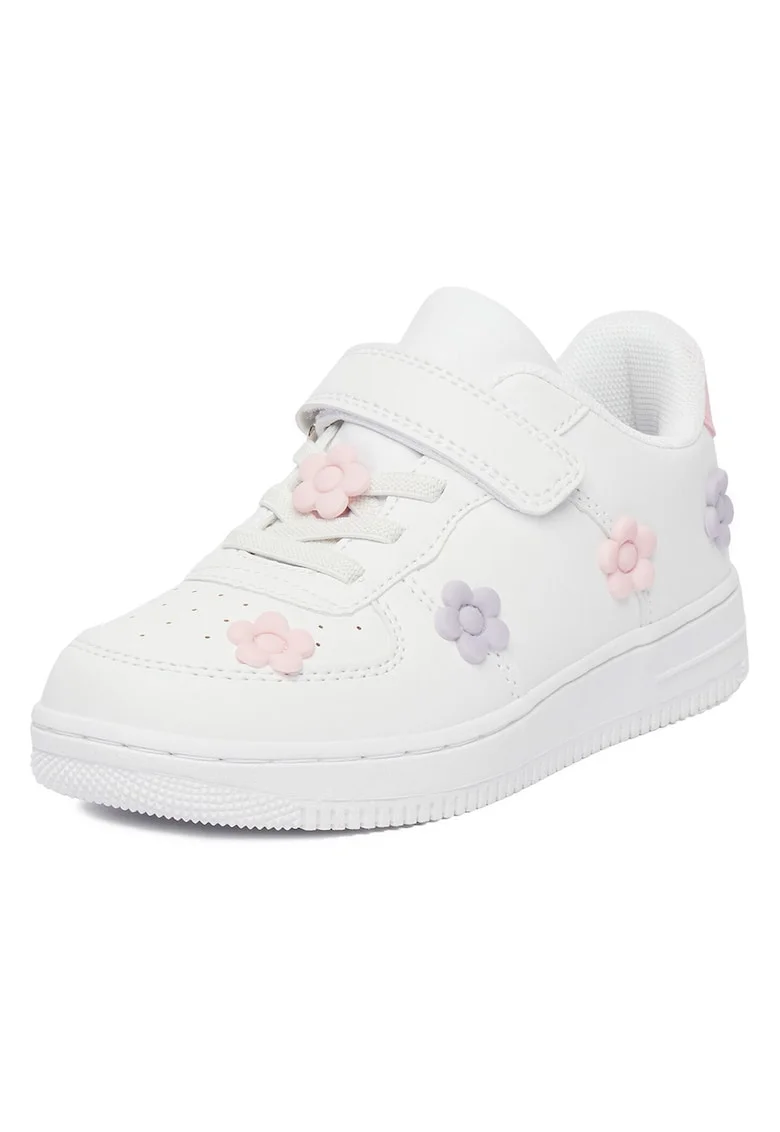 Pantofi sport copii,  sneakers, velcro, alb, material sintetic