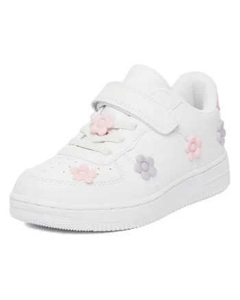 Pantofi sport copii,  sneakers, velcro, alb, material sintetic