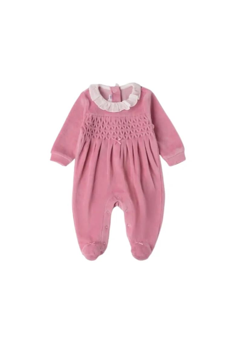 Salopeta  din Chenille cu Broderie Smocking si Volanase