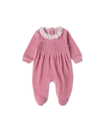 Salopeta  din Chenille cu Broderie Smocking si Volanase