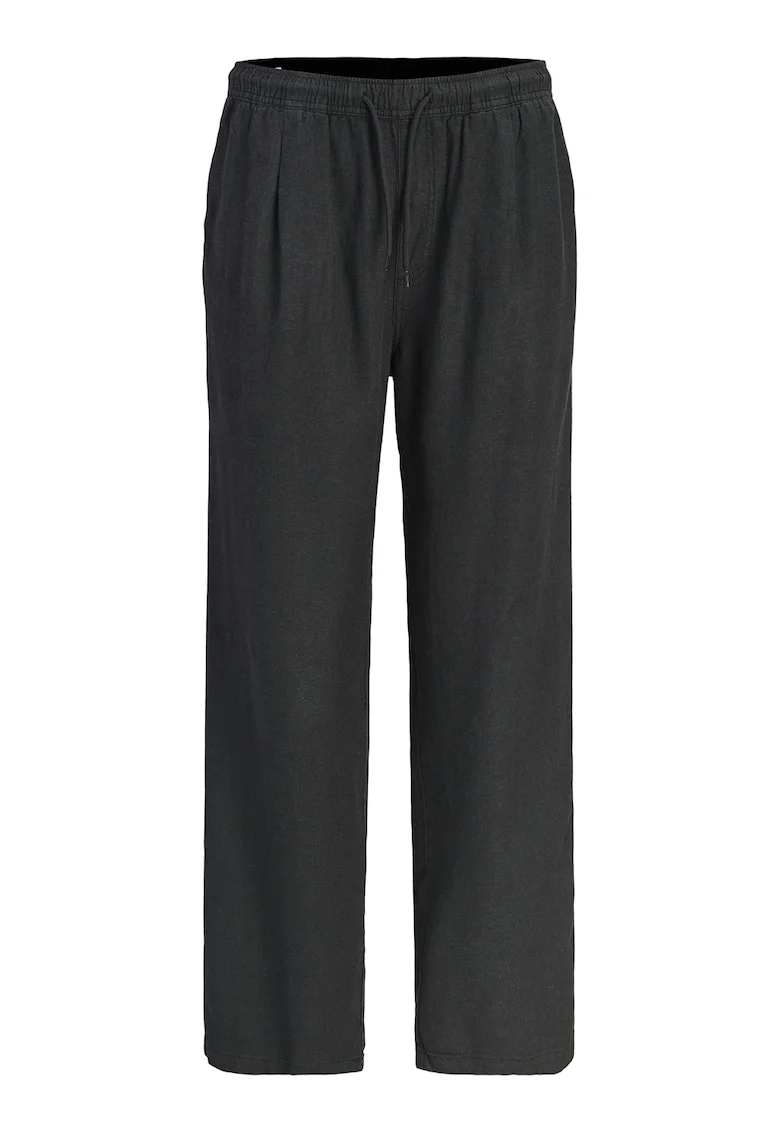 Pantaloni din amestec de in cu snur in talie, Negru
