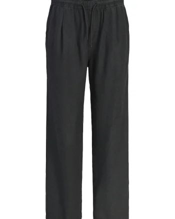 Pantaloni din amestec de in cu snur in talie, Negru