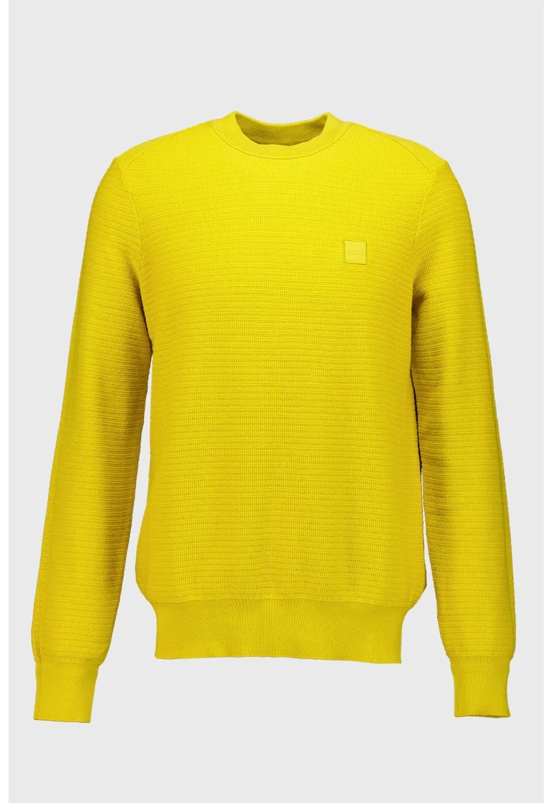 Pulover regular fit cu aplicatie logo discreta Anion, Galben mustar