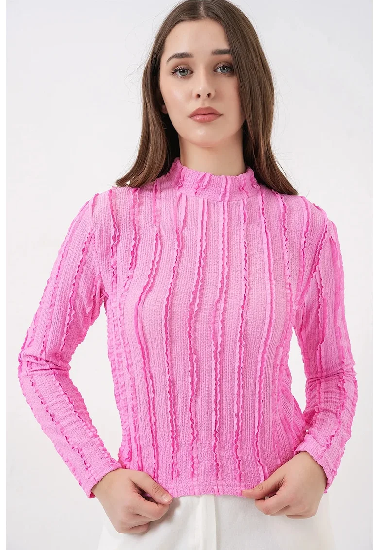 Bluza dama,  BDART Texturata Slim Fit, roz garoafa, jerseu