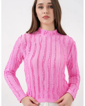 Bluza dama,  BDART Texturata Slim Fit, roz garoafa, jerseu