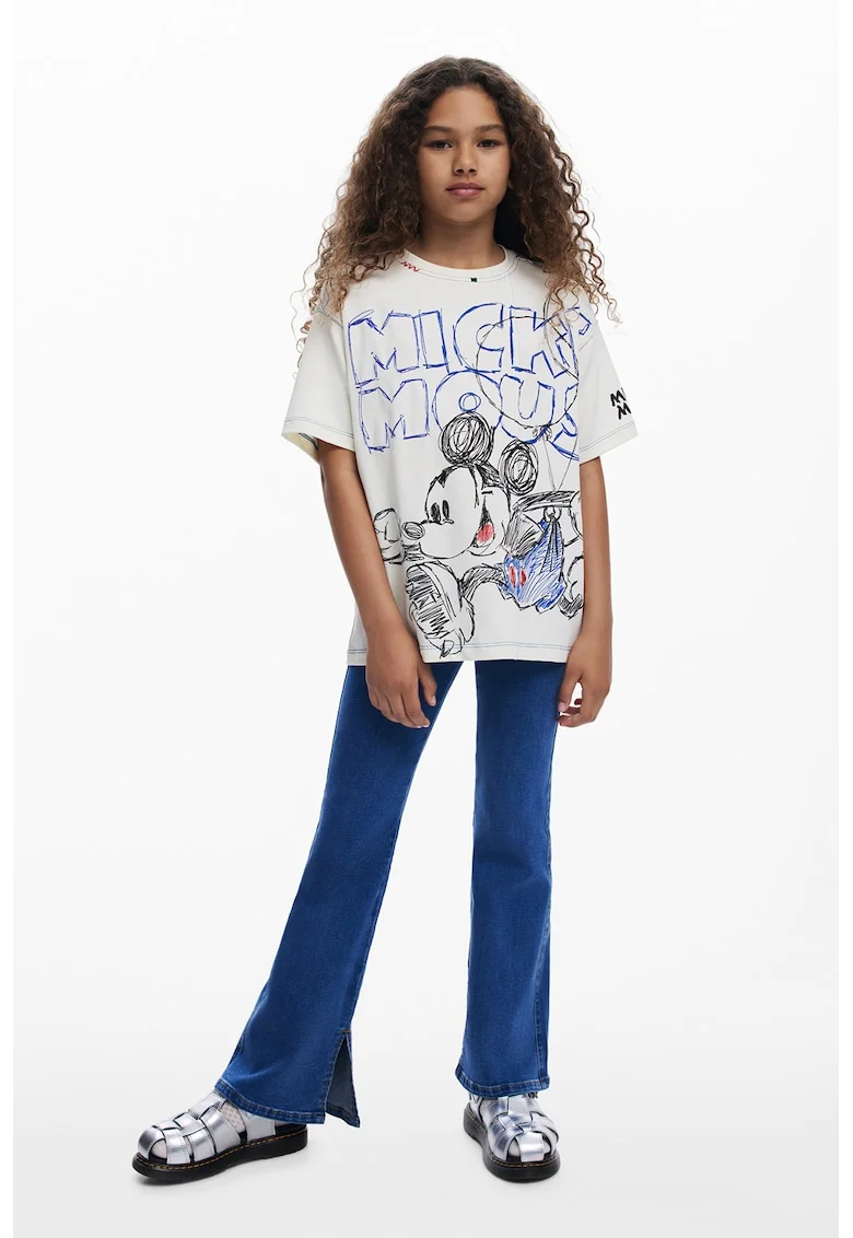 Blugi evazati cu talie elastica, Albastru pastel