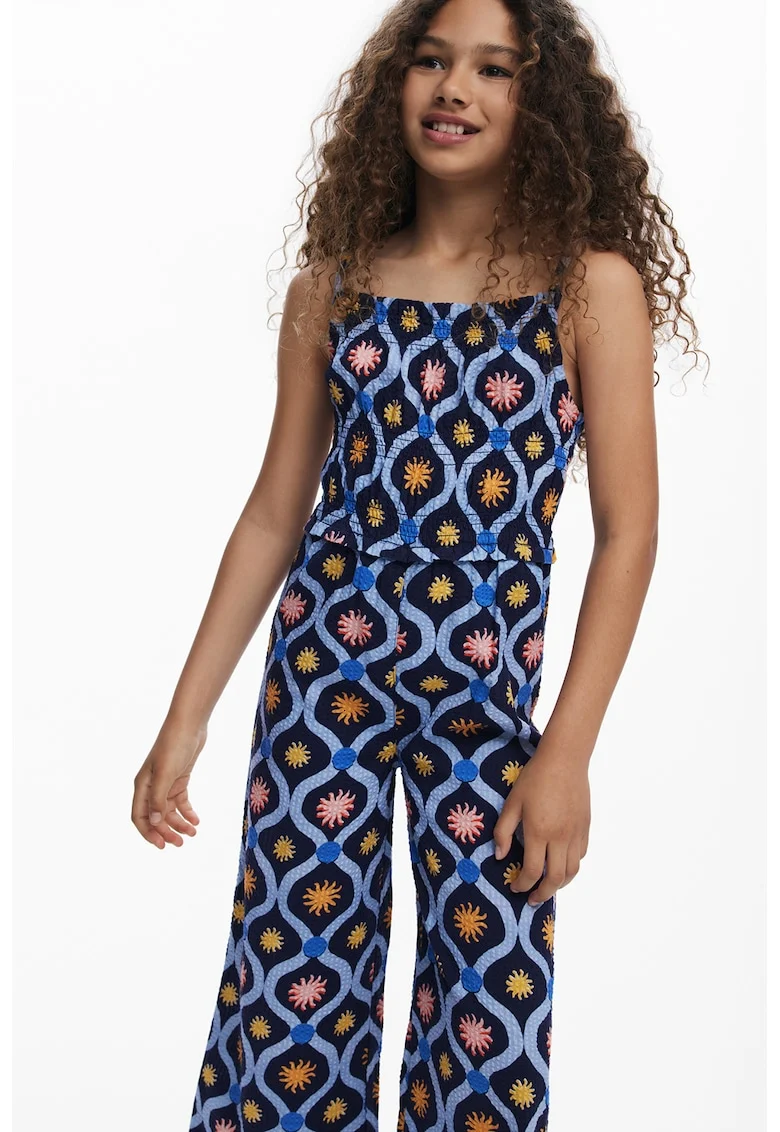 Salopeta din bumbac cu model geometric, Portocaliu/Bleumarin