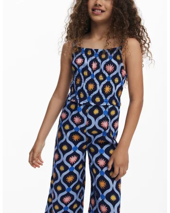 Salopeta din bumbac cu model geometric, Portocaliu/Bleumarin