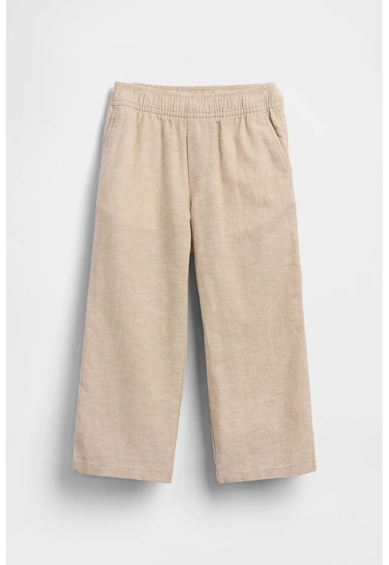 Pantaloni din amestec de in cu banda elastica in talie, Bej deschis