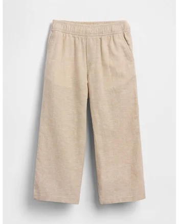 Pantaloni din amestec de in cu banda elastica in talie, Bej deschis