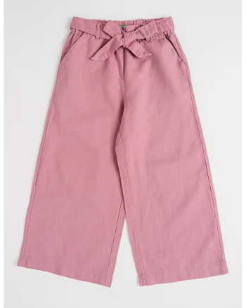 Pantaloni din amestec de in cu croiala ampla, Rosu capsuna