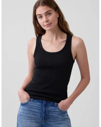 Top striat cu decolteu rotund, Negru