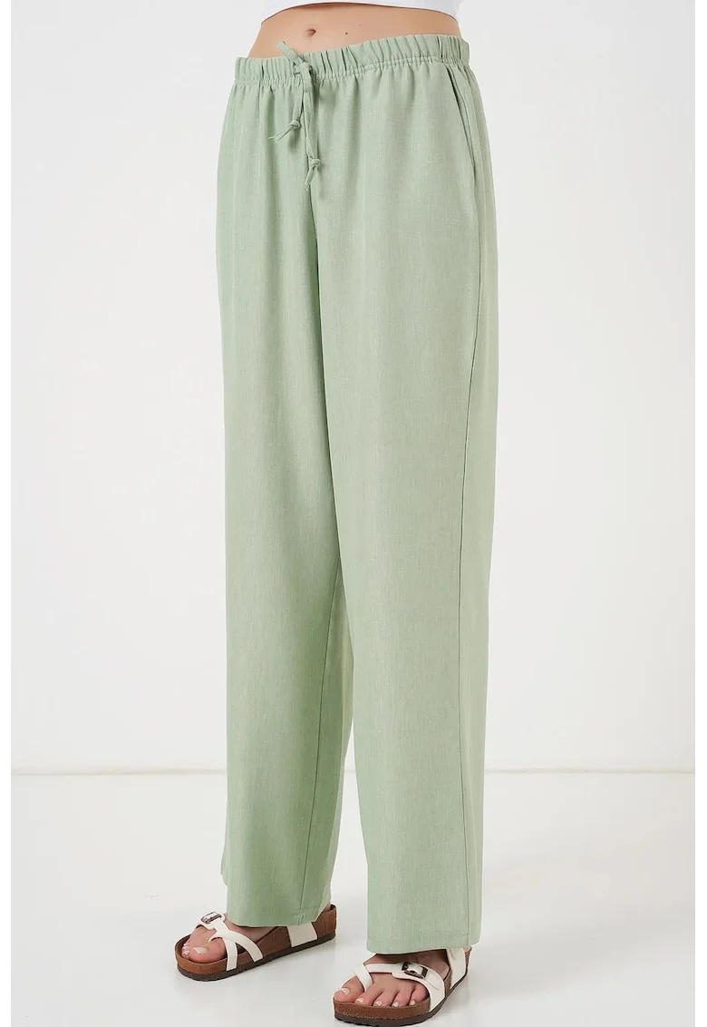 Pantaloni dama,  cu picior larg, verde menta, viscoza