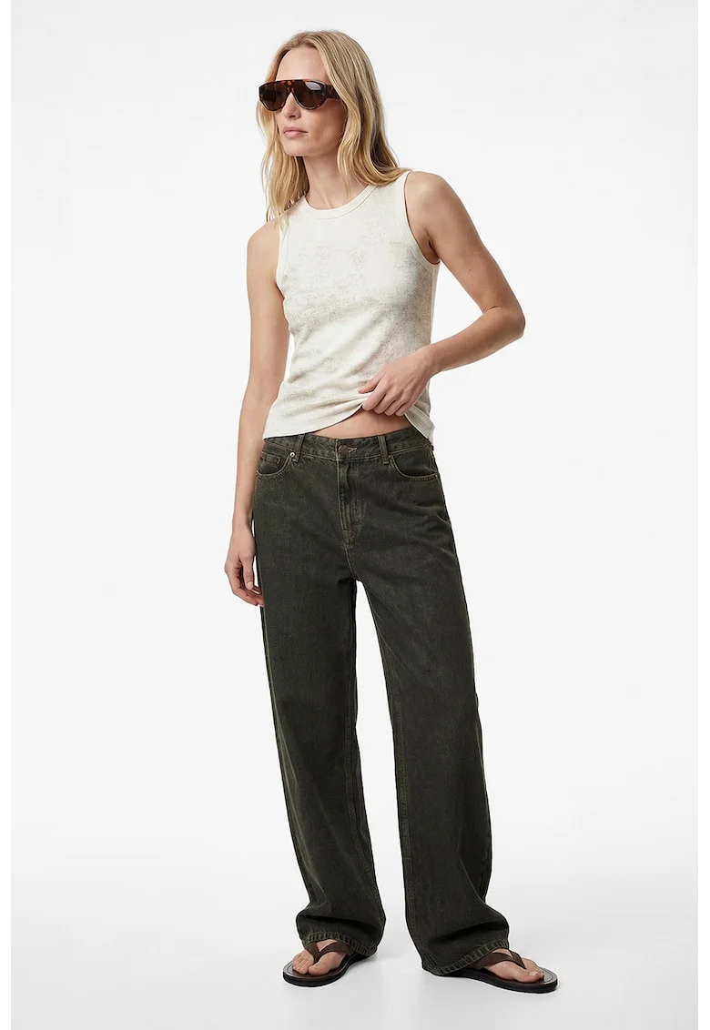 Top slim fit cu decolteu rotund, Bej deschis