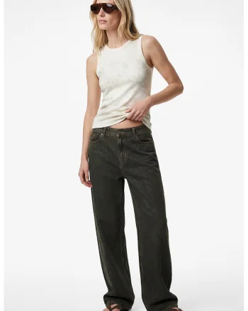 Top slim fit cu decolteu rotund, Bej deschis