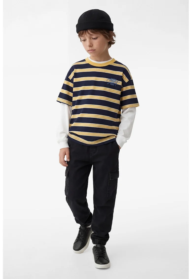 Pantaloni jogger de denim cu talie elastica, Negru