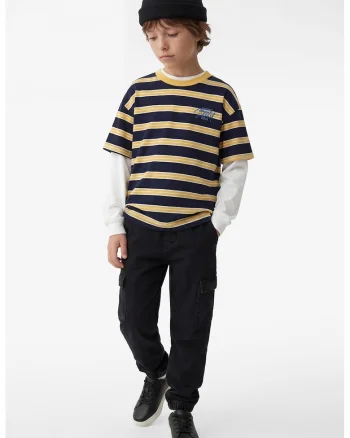 Pantaloni jogger de denim cu talie elastica, Negru
