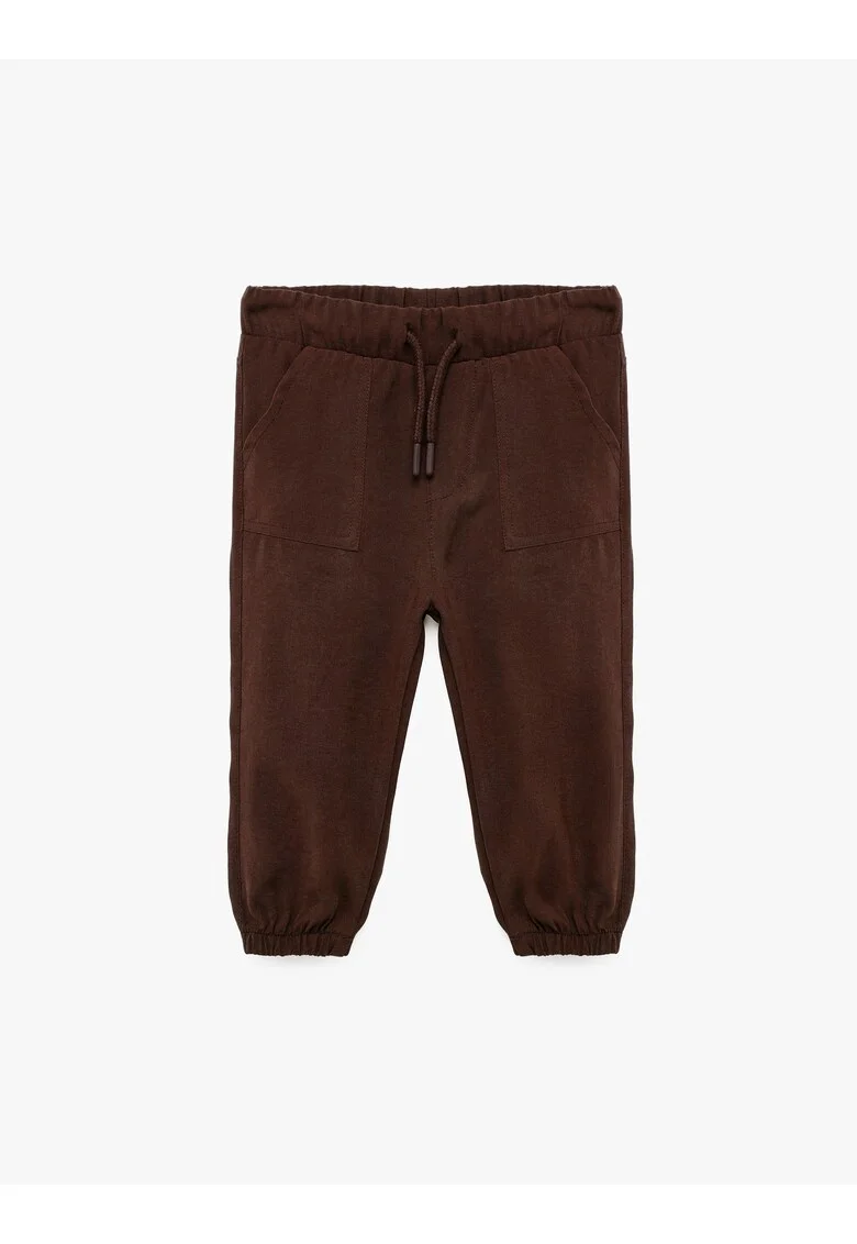Pantaloni din amestec de modal cu snur in talie, Maro cognac