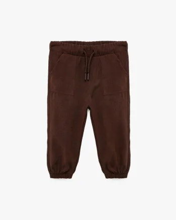 Pantaloni din amestec de modal cu snur in talie, Maro cognac