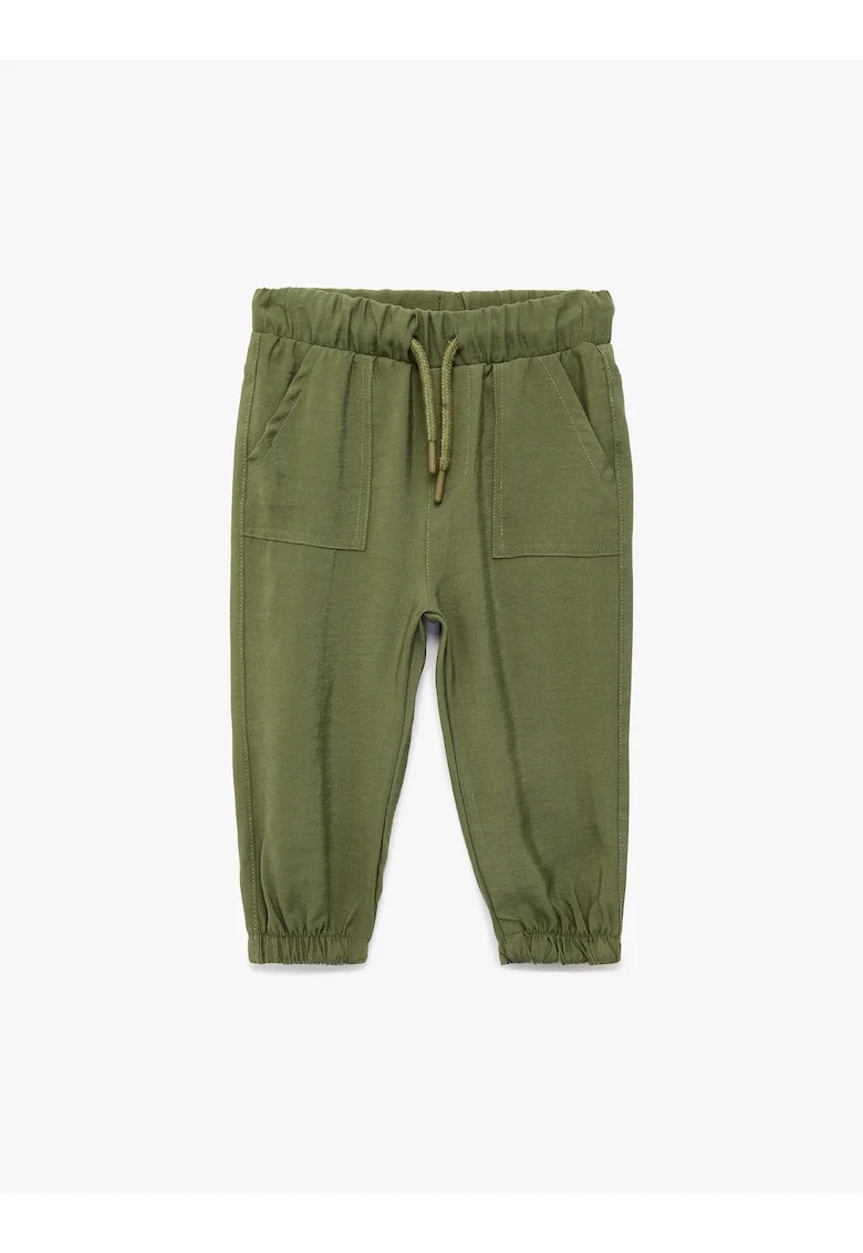 Pantaloni din amestec de modal cu snur in talie, Verde masliniu