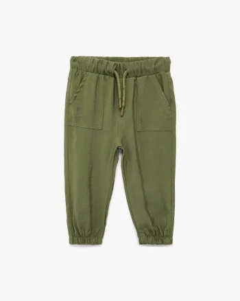 Pantaloni din amestec de modal cu snur in talie, Verde masliniu