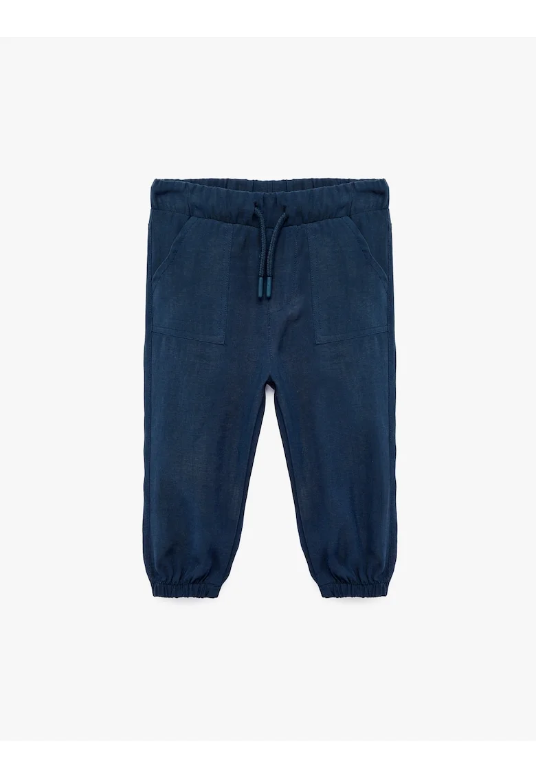 Pantaloni din amestec de modal cu snur in talie, Albastru inchis