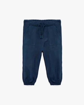 Pantaloni din amestec de modal cu snur in talie, Albastru inchis