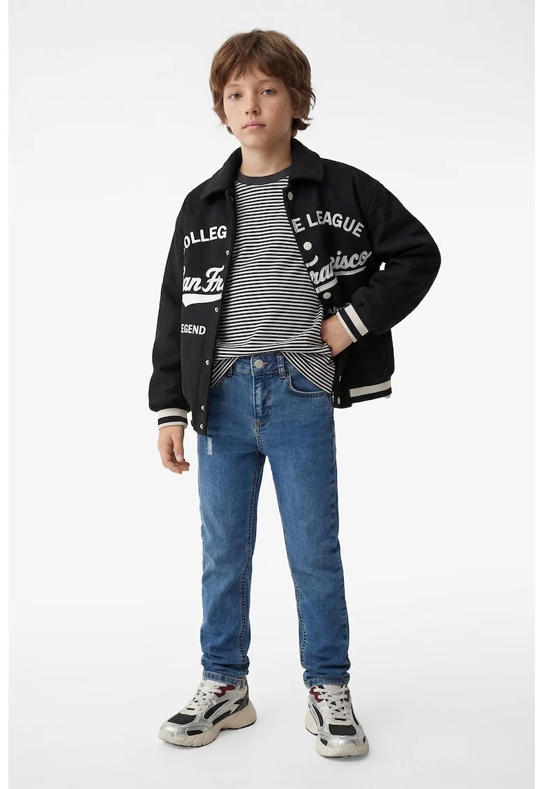 Blugi regular fit cu aspect deteriorat, Albastru denim