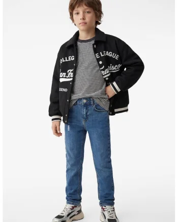 Blugi regular fit cu aspect deteriorat, Albastru denim