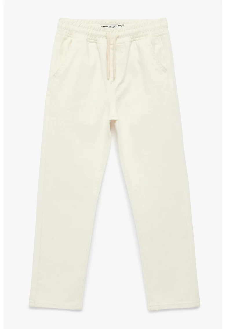 Pantaloni relaxed fit cu snururi, Alb