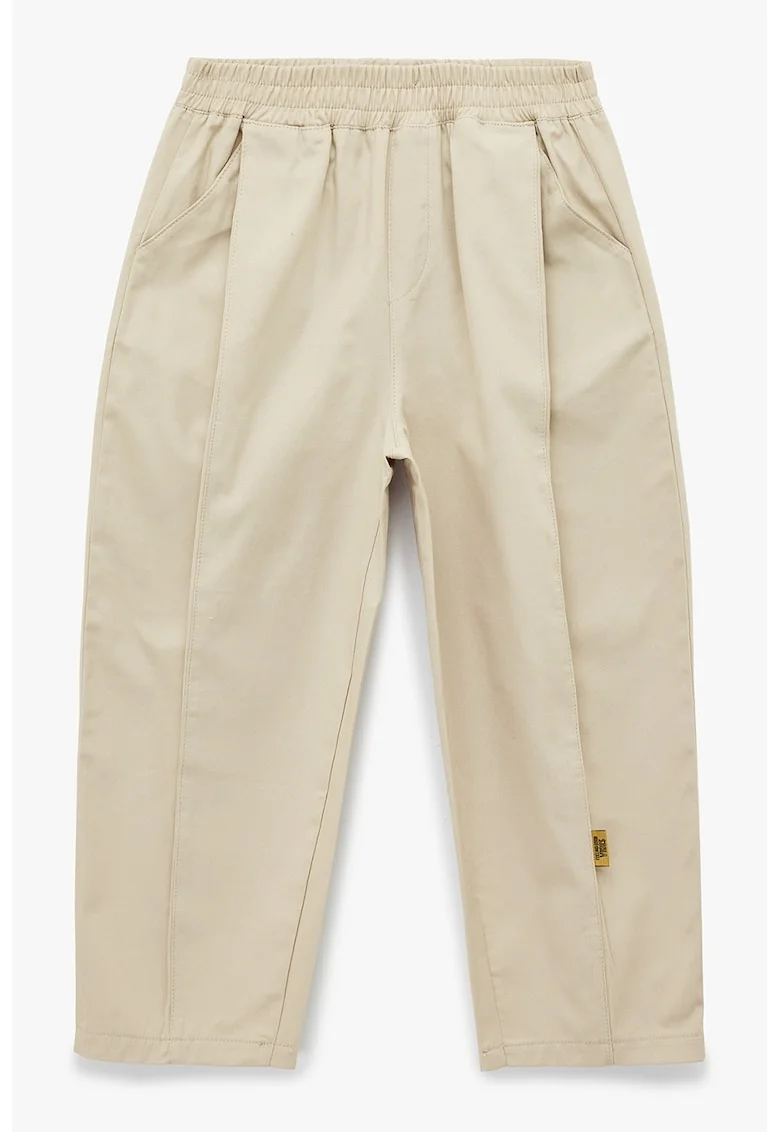Pantaloni relaxed fit de bumbac cu pensa, Bej deschis
