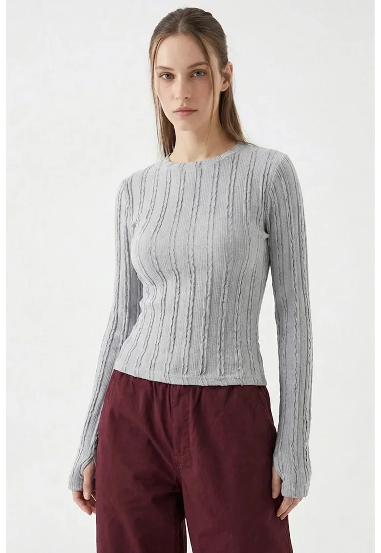 Bluza dama,  cu maneca lunga, gri, jerseu
