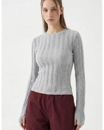 Bluza dama,  cu maneca lunga, gri, jerseu