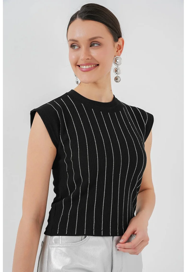 Bluza dama,  croiala subtire, guler rotund, negru, jerseu