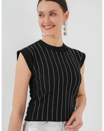 Bluza dama,  croiala subtire, guler rotund, negru, jerseu