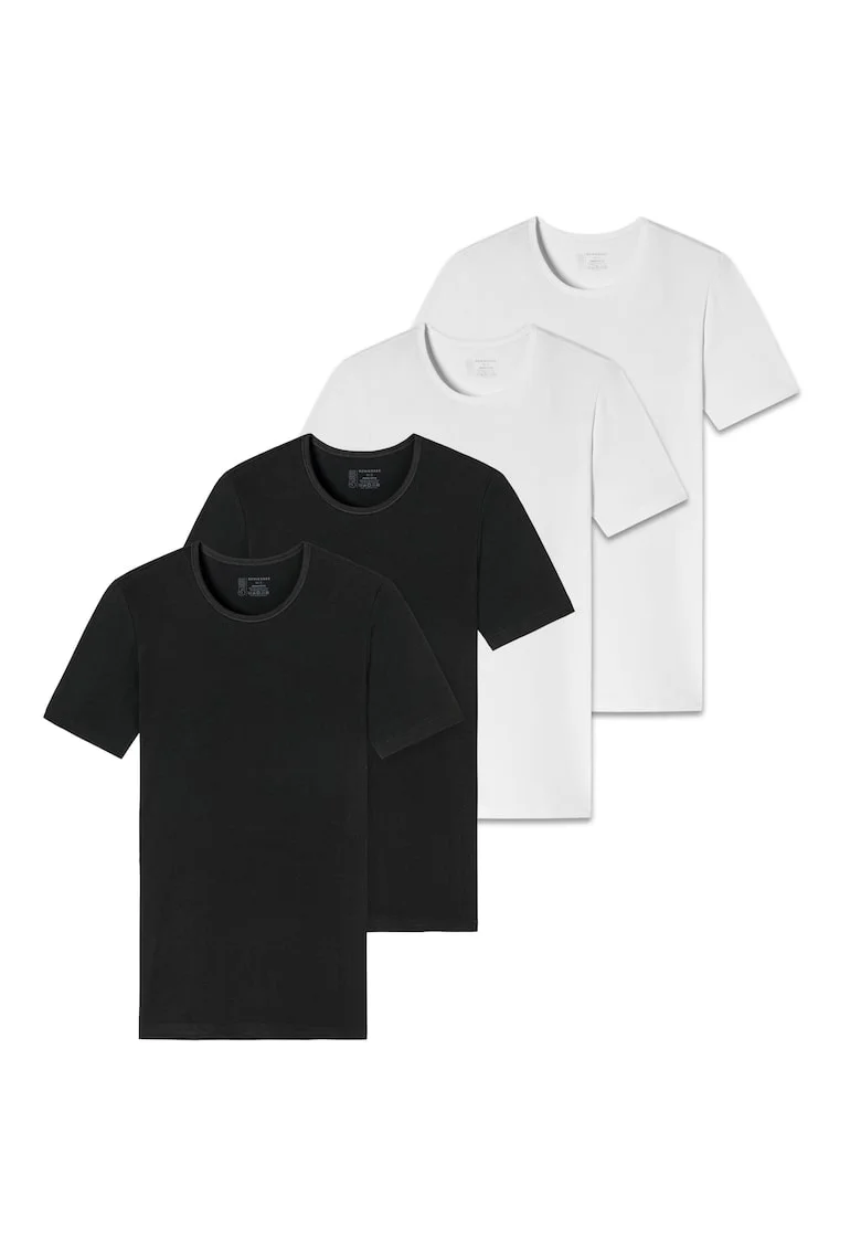 Set de tricouri cu decolteu la baza gatului - 4 piese, Alb/Negru