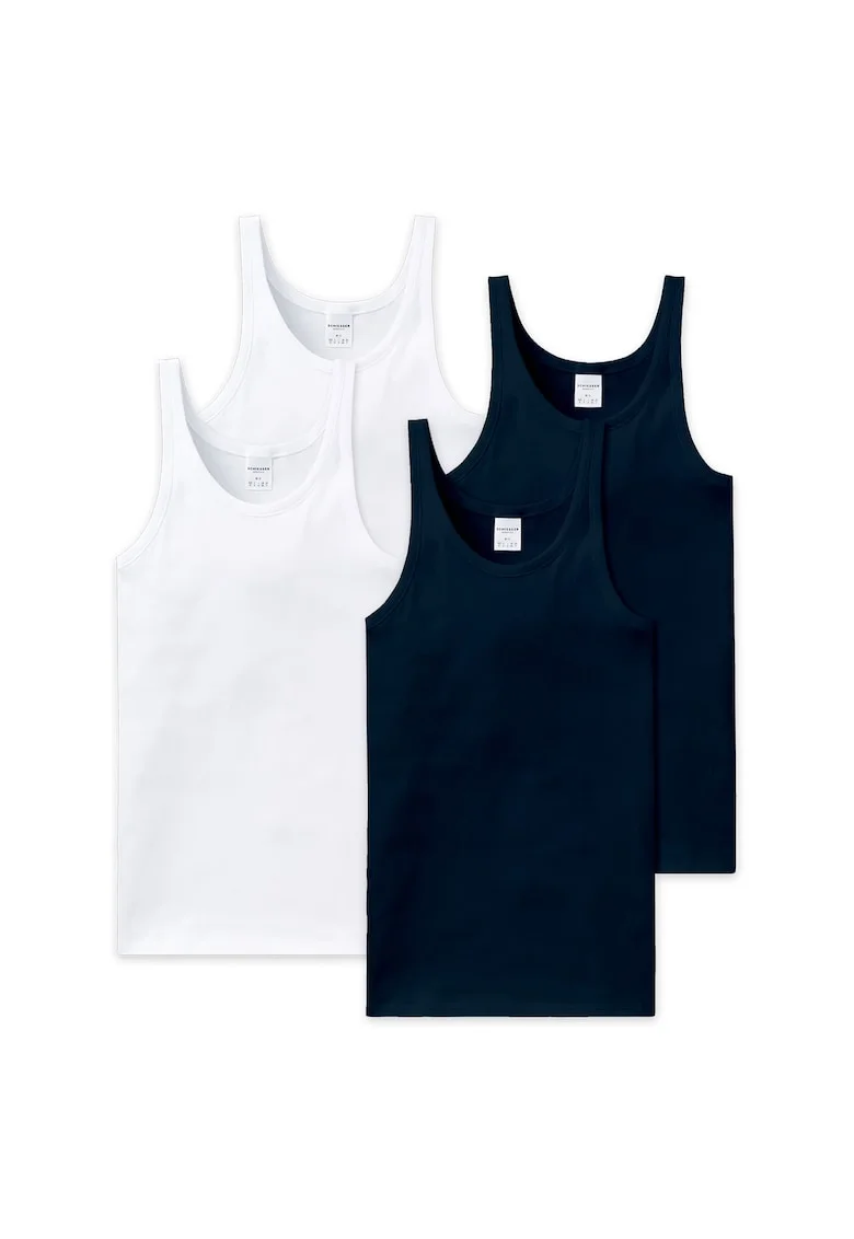 Set de top-uri de bumbac Essentials - 4 piese, Alb/Bleumarin