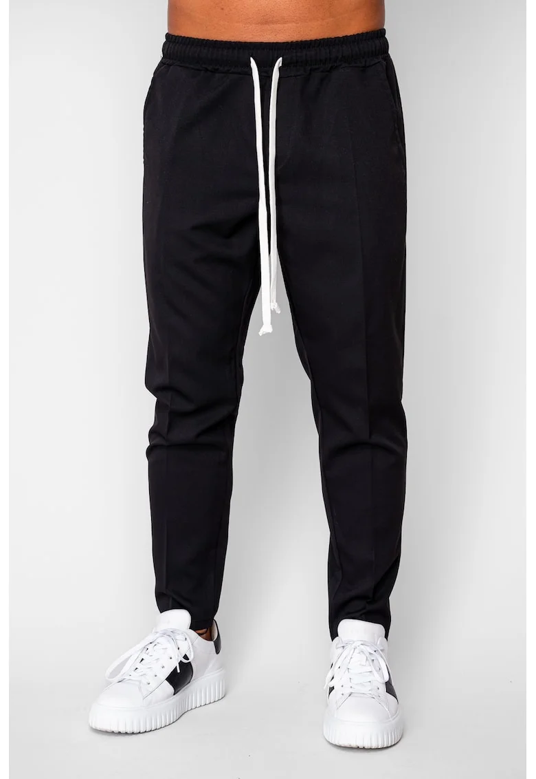 Pantalon lung conic cu snur Black 20135, Negru