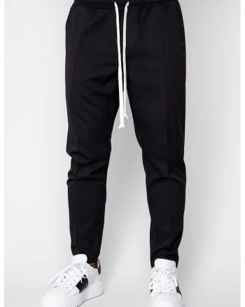 Pantalon lung conic cu snur Black 20135, Negru