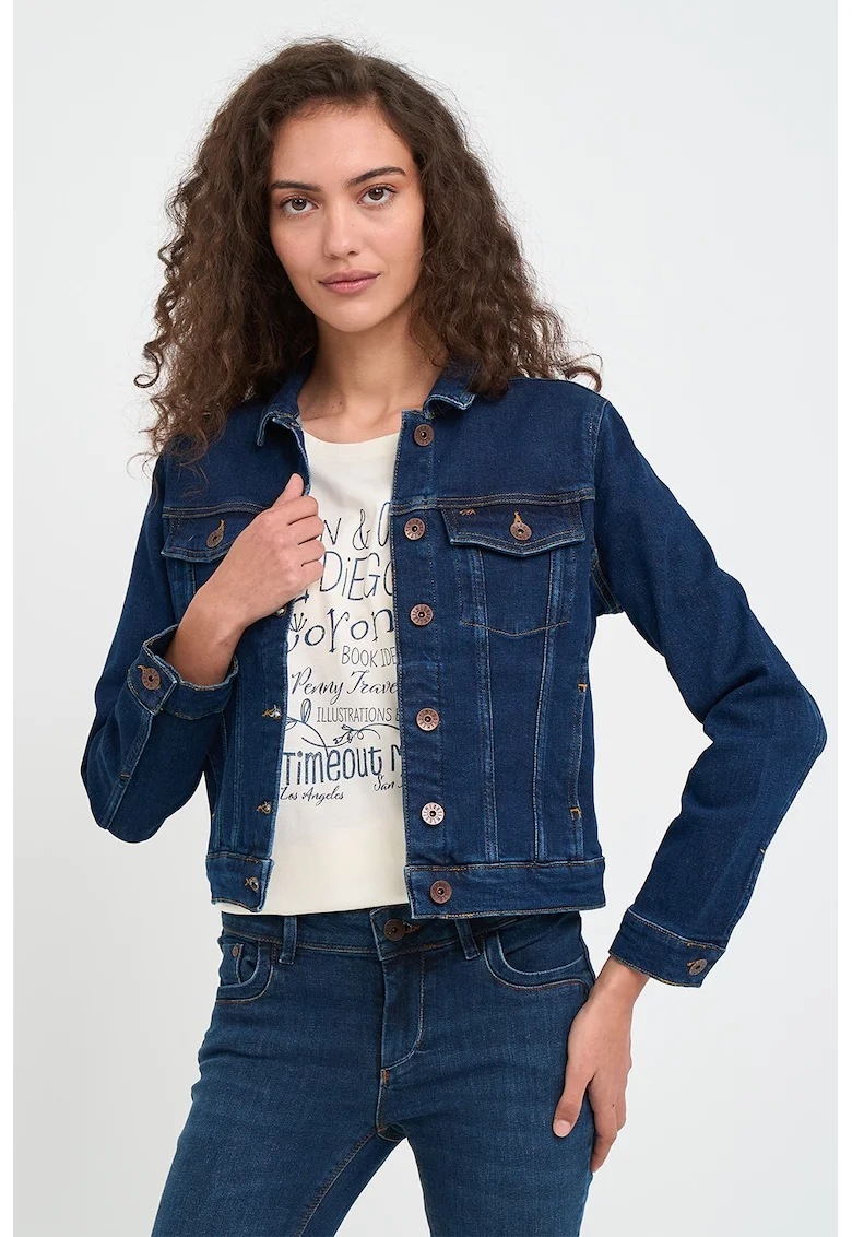Jacheta din denim cu nasturi, Albastru inchis