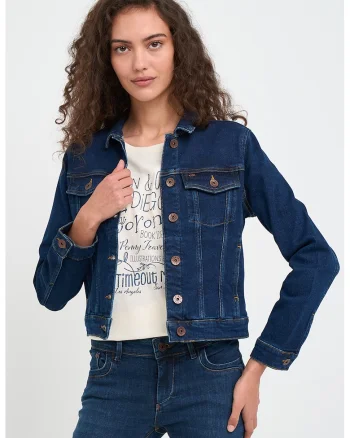 Jacheta din denim cu nasturi, Albastru inchis