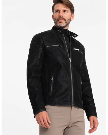 Jacheta biker de piele ecologica, Negru
