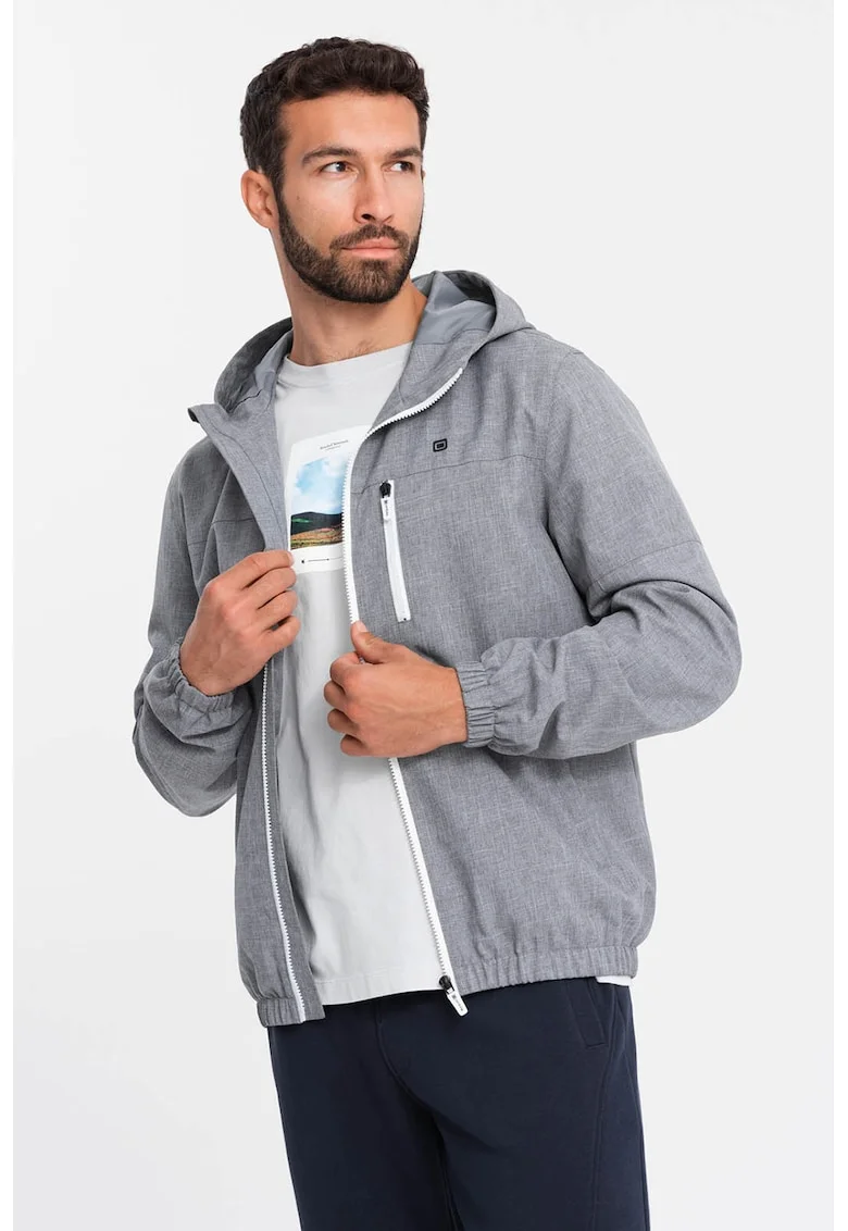 Jacheta cu captuseala de fleece, pentru fitness, Gri melange