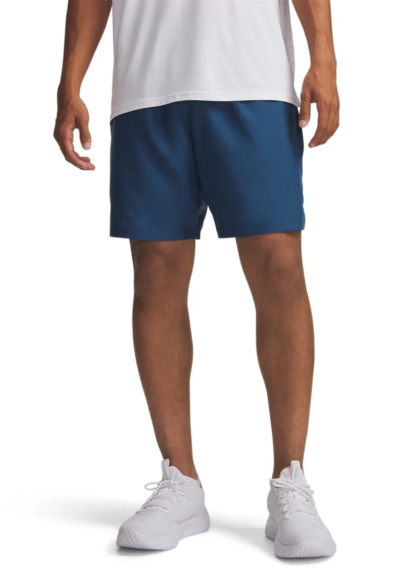 Pantaloni cu logo si buzunare laterale, pentru antrenament Tech, Alb/Albastru inchis